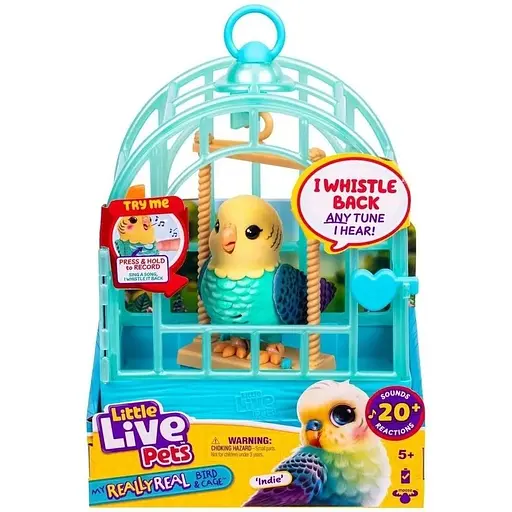 Інтерактивна іграшка Moose Little Live Pets My Really Real Хвилястий папужка Інді в клітці (26691)