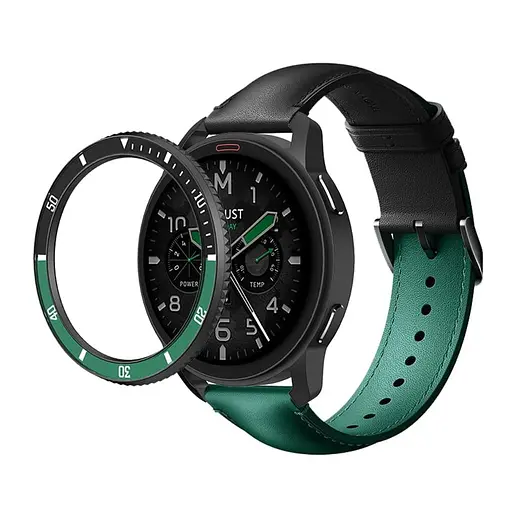 Безель і шкіряний ремінець Sikai для смартгодинника Xiaomi Watch S3/S4 Black-green - фото 2