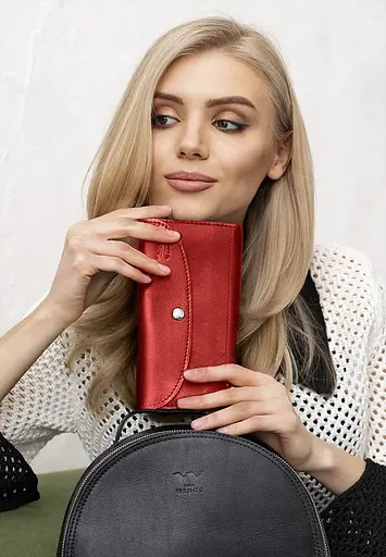 Кожаный кошелек Smart Wallet красный краст - фото 3