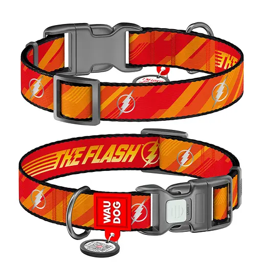 Ошейник для собак нейлоновый Waudog Nylon с QR-паспортом светоотражающий "Флеш Лого" пластиковый фастекс XL Ш 25 мм,