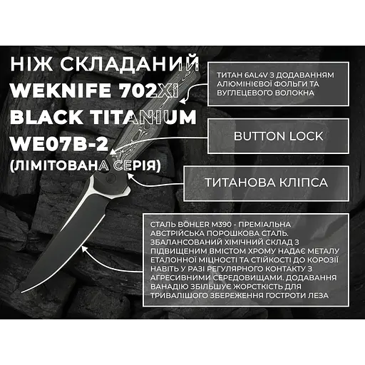 Нож складной Weknife 702XI Black Titanium WE07B-2 (Лимитированная серия) - фото 19