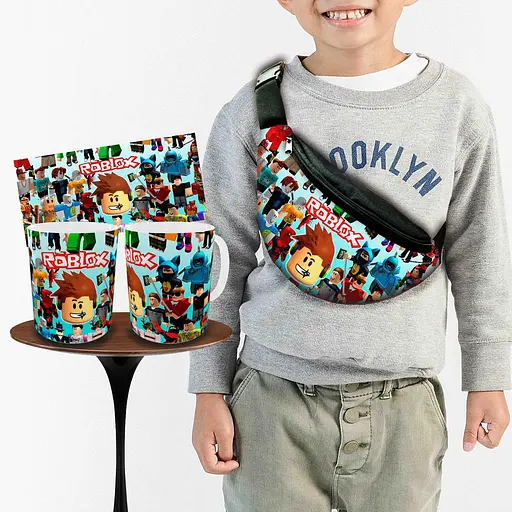 Набір: дитяча сумка-бананка+кружка Роблокс «Roblox» 32х15см, бананка для хлопчика через плече на подарунок (00956)