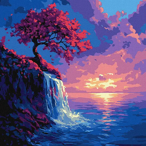 Набір для розпису по номерах Сакура в потоці, Ideyka, 40x40 см, КНО6380