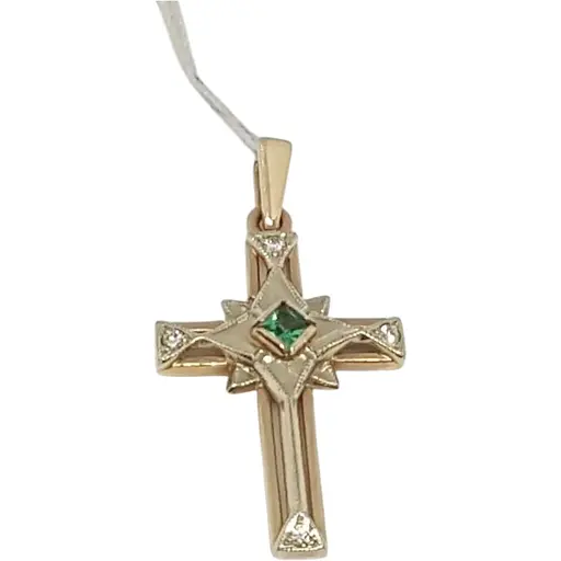 Золотий хрестик Київський ювелірний завод з діамантами і смарагдом. Артикул 3342050