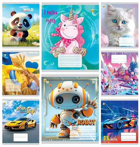 Зошити учнівські 12 аркушів коса лінія Тверда Мікс 8, 25 шт. в упаковці