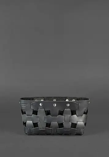 Шкіряна плетена жіноча сумка Пазл S чорна Crazy Horse - фото 3