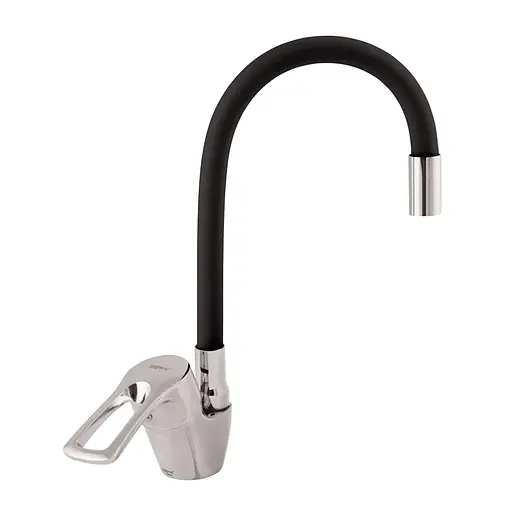 Змішувач для кухні Zerix YUB 181 з чорним гнучким виливом ZX0438 Хром - фото 1