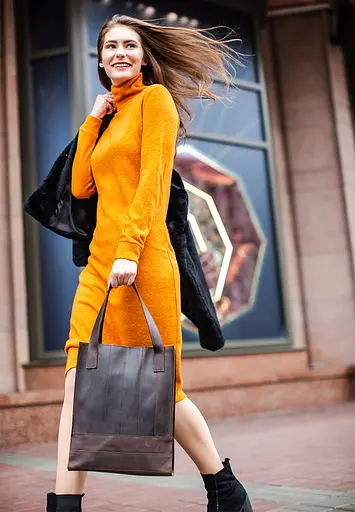 Шкіряна жіноча сумка шоппер Бетсі темно-коричнева - фото 7