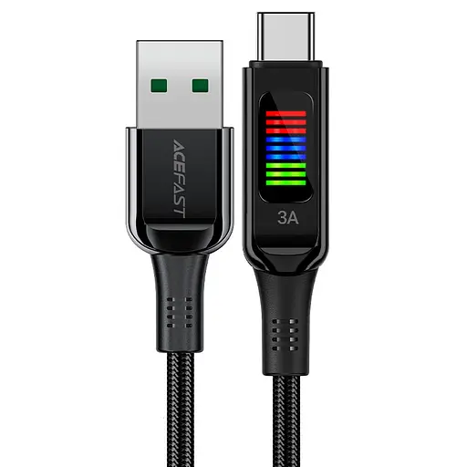 Кабель ACEFAST C7-04 USB to Type-C 3A, 1.2m, nylon, zinc connectors, LED, Black - фото 1