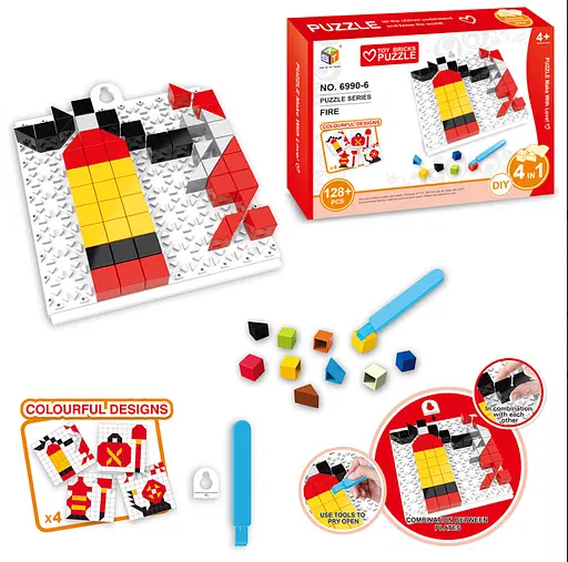 Мозаика 6990-6 набор пожарного, поле 11-12 см, 128 дет, в коробке, 22-16,5-4 см (6903188603015) - фото 1