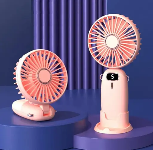 Ручной/настольный вентилятор D14 аккумуляторный с дисплеем и подставкой 4 скорости 19.9х9.5х3.6 см розовый - фото 2
