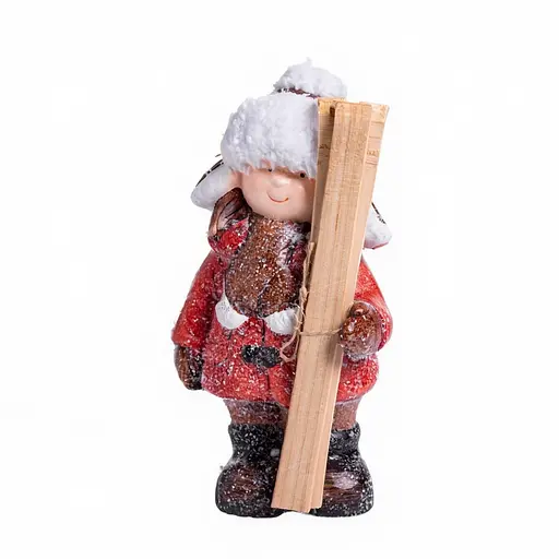 Новорічний декор Дівчинка з лижами Yiwu CR-5-13 з порцеляни з підсвічуванням 12 × 11 × 23 см 
