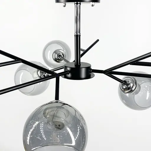 Люстра на 6 графітових плафонів у чорному корпусі Ø 60 см | Арт. 088N/6 BK+CH+GR | Line F - фото 2