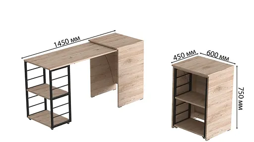 Стіл-тумба трансформер Смарт 2/2 Ferrum-decor 750x1450x600 Чорний метал ДСП Дуб Сан-Марино 16 мм (FRD-105103) - фото 3