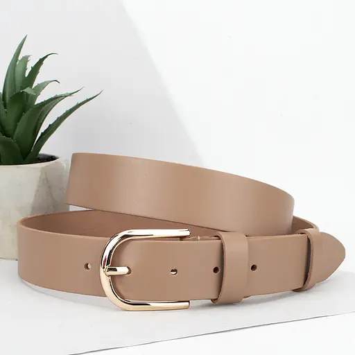 Ремень женский бежевый кожаный HC-3452 (125 см) с золотой пряжкой - фото 1