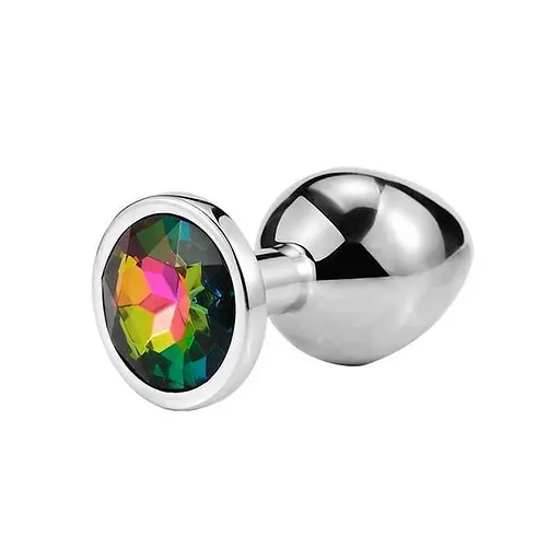 Металева анальна пробка з кристалом Rainbow 9 см Металік K000890 - фото 1