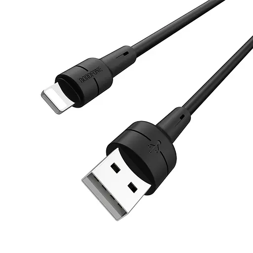 Кабель BOROFONE BX30 USB to iP 2.4A, 1m, silicone, TPE connectors, Black - фото 1