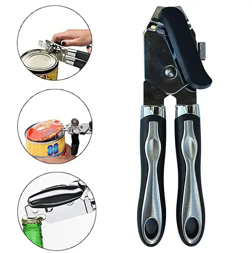 Консервный нож открывалка для консерв консервооткрыватель нержавеющая сталь пластик 21 см, Kitchen Master Черный 84397 - фото 2