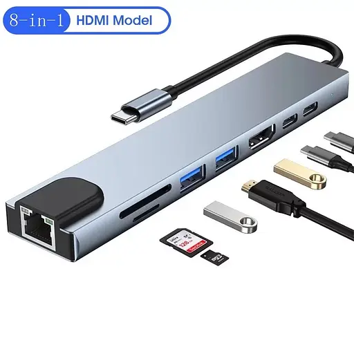 Універсальний концентратор USB для MacBook на 8-Port USB TypeC 3.0 Mini Hub SD, TF, RJ 45 - фото 3
