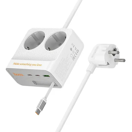 Сетевое зарядное устройство удлинитель Hoco AC28 USB/3 Type-C PD 45W 2 розетки 2m белый - фото 3