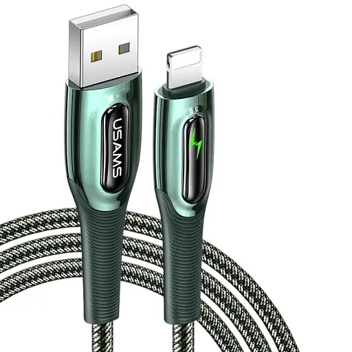 Кабель USAMS Lightning Smart Power Off Cable Raydan Series US-SJ470, 2 метра черный с подсветкой - фото 1