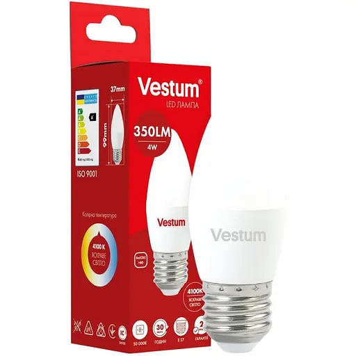 Світлодіодна лампа Vestum C37 4W 4100K 220V E27 1-VS-1305
