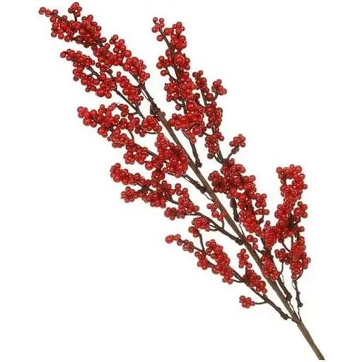 Искусственная ветка 63 см Флористический материал для декора с глянцевыми ягодами Красная - фото 1