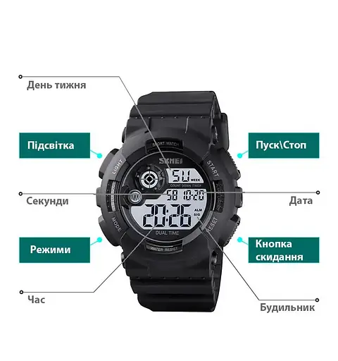 Мужские наручные спортивные часы Skmei 1583 (Черный с белым) - фото 8
