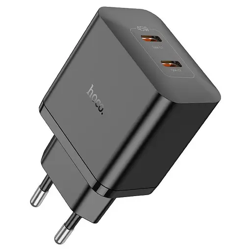 Сетевое зарядное устройство Hoco N35 Streamer dual-port PD45W GaN (2C) charger(EU) черный - фото 3