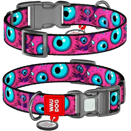 Ошейник для собак нейлоновый Waudog Nylon с QR паспортом Глаз монстра S 1.5х 25-35 см - фото 1