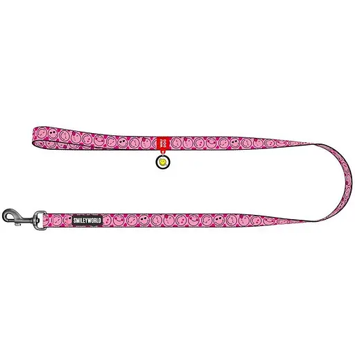 Повідець для собак Waudog Nylon нейлоновий, малюнок "Смайли на рожевому", S - фото 2