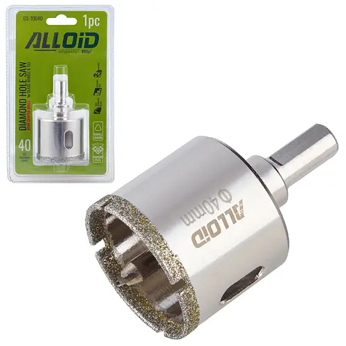 Свердло корончате Alloid Building Tools алмазне по склу та кераміці 40 мм з центрувальним свердлом (GS-70040) - фото 2