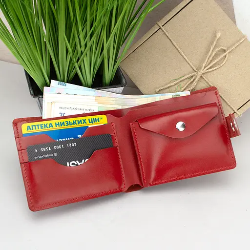 Гаманець жіночий маленький шкіряний на кнопці Handycover HC0042 червоний - фото 2