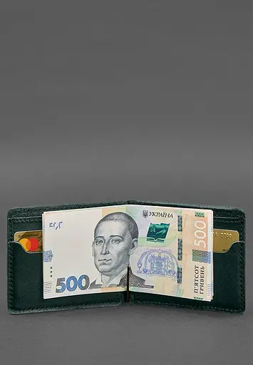 Кожаное портмоне 13.0 зажим зеленый краст - фото 6