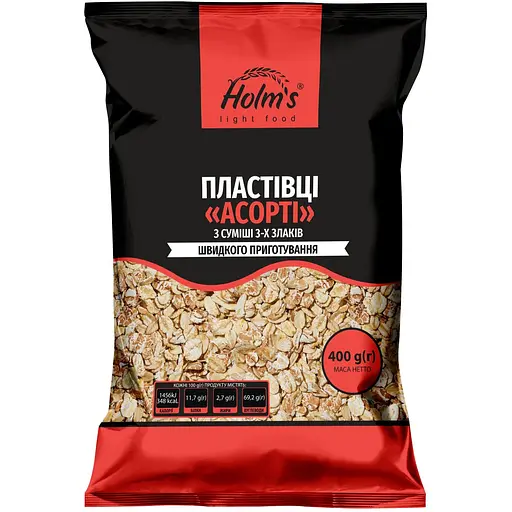 Пластівці Holm's light food Асорті з суміші 3-х злаків 400 г