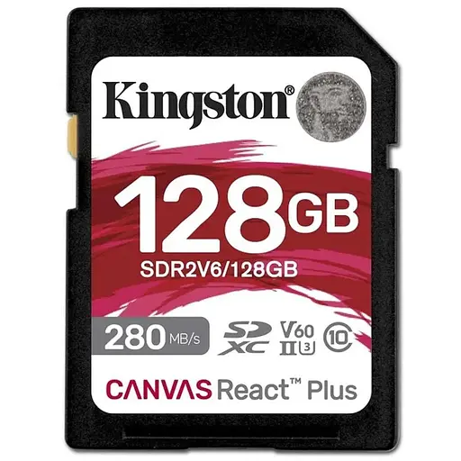 SDXC (UHS-II U3) Kingston Canvas React Plus 128Gb Class 10 V60 (R280MB/s, W150MB/s)