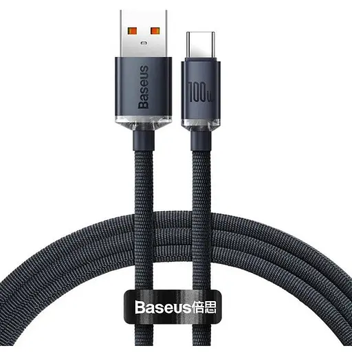 Кабель Baseus Crystal Shine Series Fast Charging Data Cable USB to Type-C 100W 1.2 м Чорний - фото 1