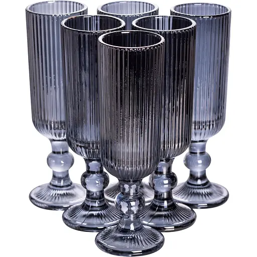 Набір келихів для шампанського 6 штук по 160 мл фігурний з товстого скла сірий Yiwu HP-19-7116G - фото 2