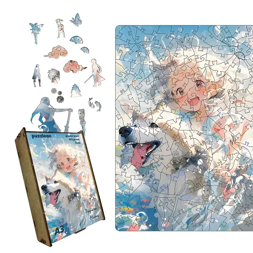 Пазл деревянный Аниме Радостный Миг, А2, Деревянная коробка 300+ элементов