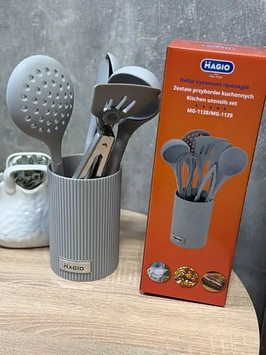 Набір кухонного приладдя Magio MG-1129 із підставкою 8 предметів Сірий - фото 8