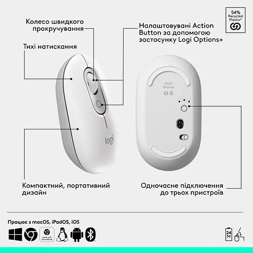 Мишка Logitech POP Mouse With Emoji Bluetooth Off-White (910-007411) - фото 6