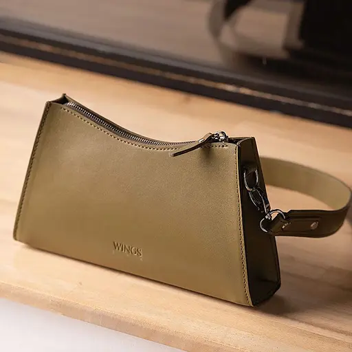 Женская кожаная сумка Sally оливковая - фото 8