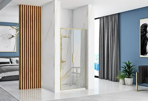 Душові двері Rea Rapid Slide 140 brashed gold REA-K8591, прозорий, золотий - фото 2