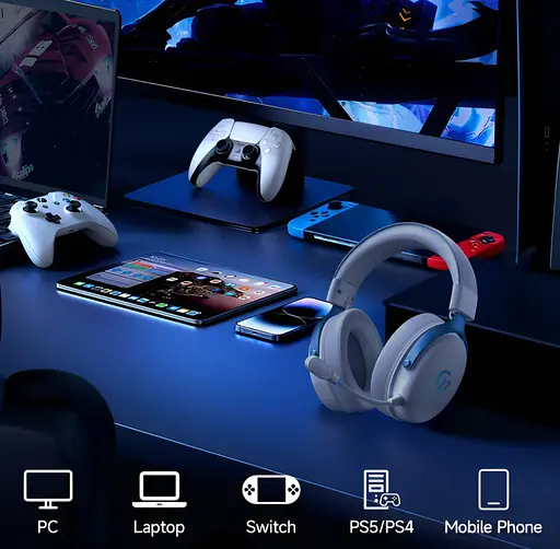 Беспроводные игровые наушники GamePro HSW-191-WHB Asgard Skadi Wireless 7.1 White-Blue - фото 7