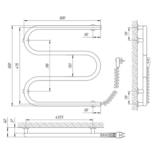 Полотенцесушитель Laris Змеевик Зебра 25 ЧК3 500x500 75201020 - фото 3