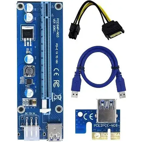 Райзер PCI-EX x1 x16 6-pin SATA 6Pin USB 3.0 AM-AM 0,6 м синий конденсаторы 270 пакет VER 009S/270 - фото 1
