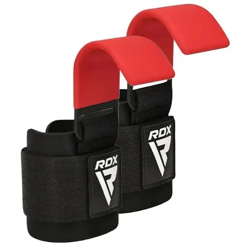 Крюки для тяги на запястье RDX W5 Gym Hook Strap Red Plus (WAN-W5R+) - фото 1