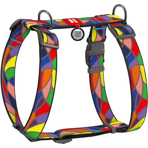 Шлея для собак Waudog Nylon анатомічна H-подібна з QR-паспортом, малюнок "Вітраж", пластиковий фастекс, XL