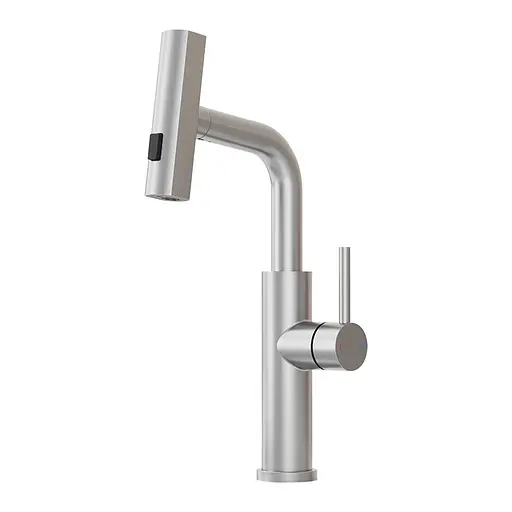 Cмеситель для кухни с выдвижной лейкой водопад нержавеющий Nett LS-35 Нержавеющая сталь - фото 1