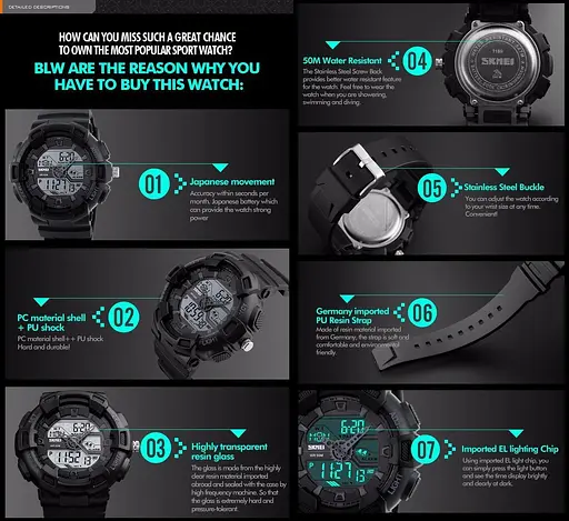 Мужские наручные часы Skmei 1189 Черный Серый - фото 6